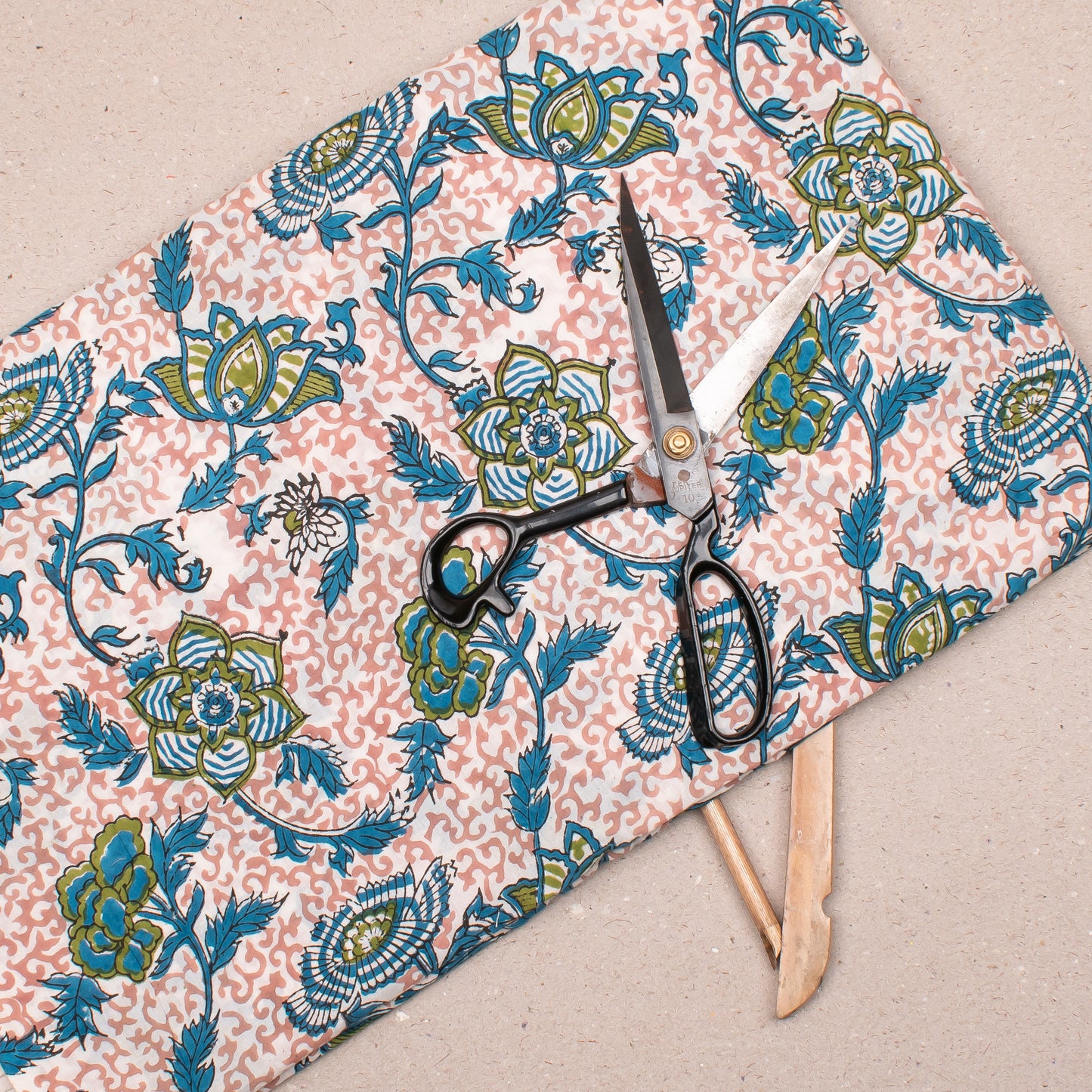 Cotton Fabric With Hand Block Printing, Lightweight Floral Textile For Quilts, Patchwork, Dresses, Scarves, And Decorative Sewing Projects