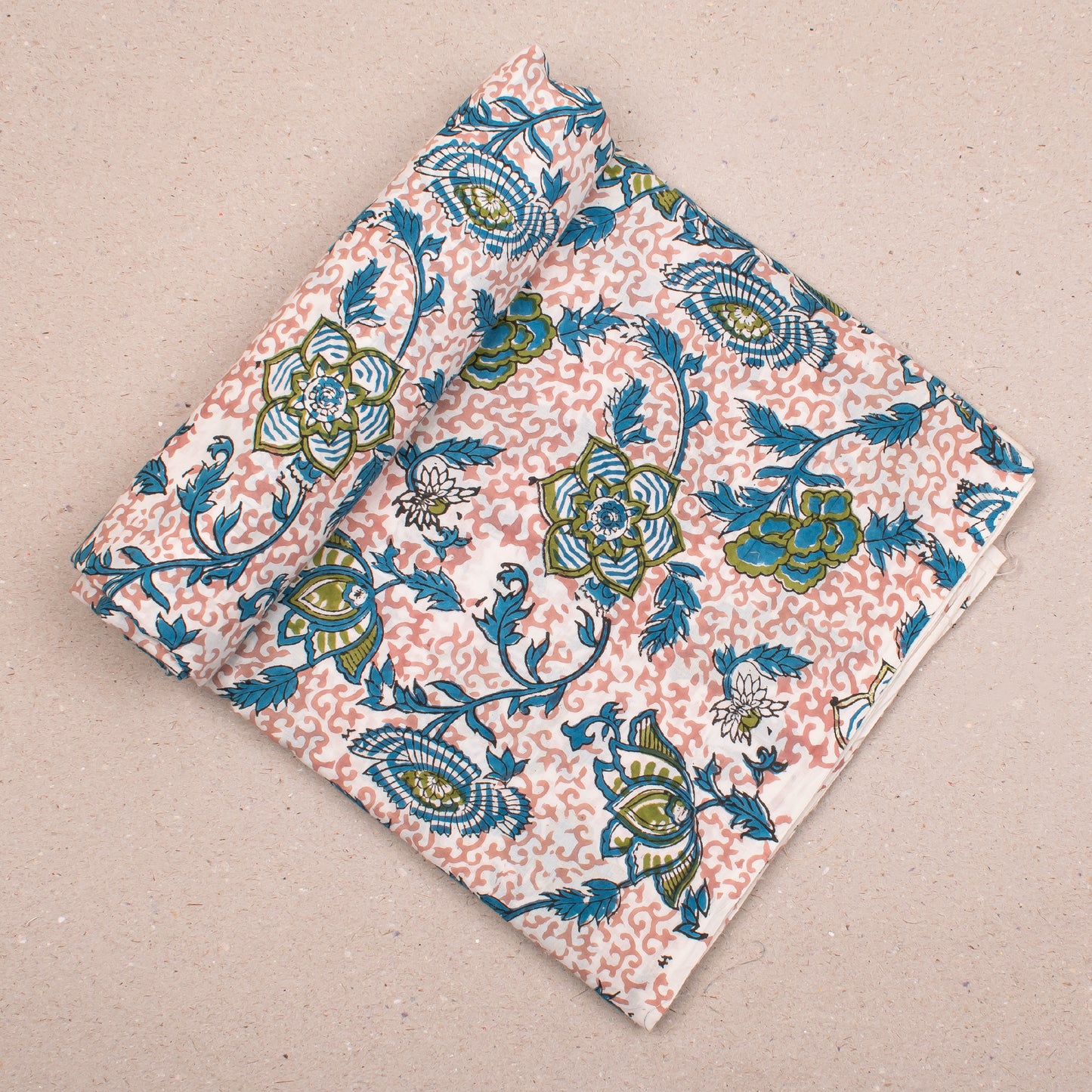 Cotton Fabric With Hand Block Printing, Lightweight Floral Textile For Quilts, Patchwork, Dresses, Scarves, And Decorative Sewing Projects