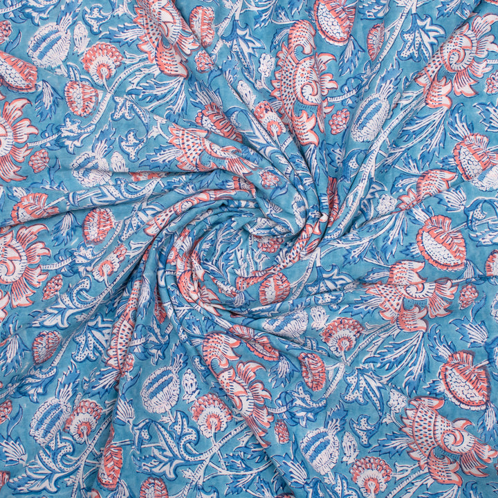 Floral Cotton Fabric by the Yard | Block Print Craft Fabric