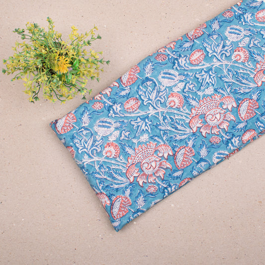 Ethically Made Block Print Cotton Fabric, Vibrant Floral Textile For DIY Crafts, Sewing Apparel, Pillow Covers, And Summer Fashion Projects