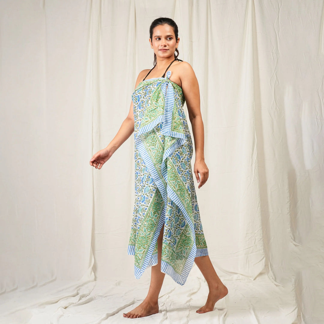 Floral Cotton Sarong | Beach Cover-Up &amp; Wrap Skirt