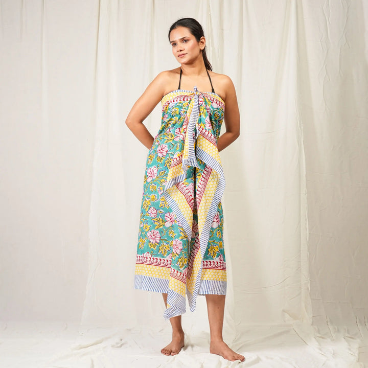 Floral Cotton Sarong | Beach Cover-Up &amp; Wrap Skirt