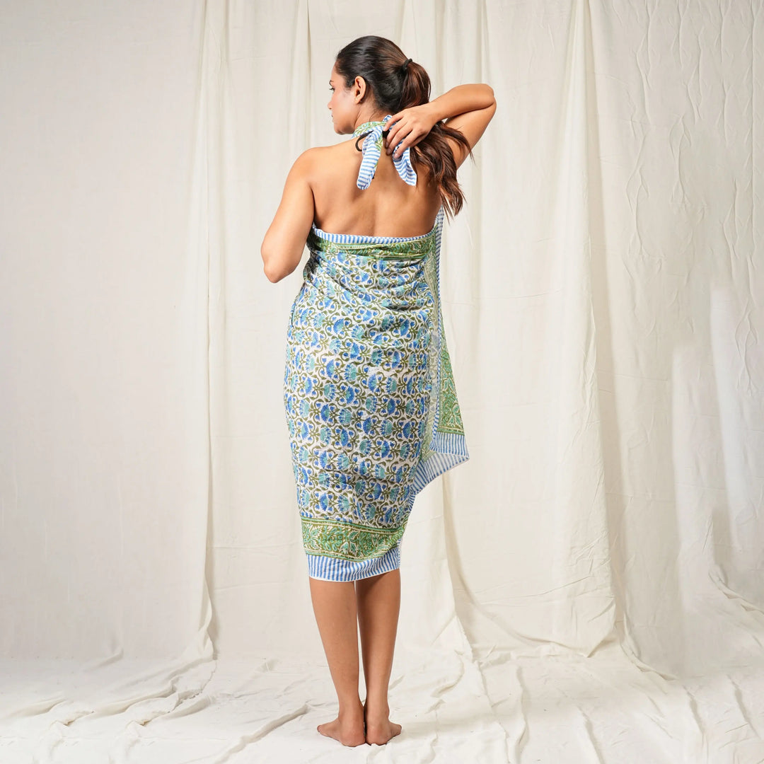 Floral Cotton Sarong | Beach Cover-Up &amp; Wrap Skirt