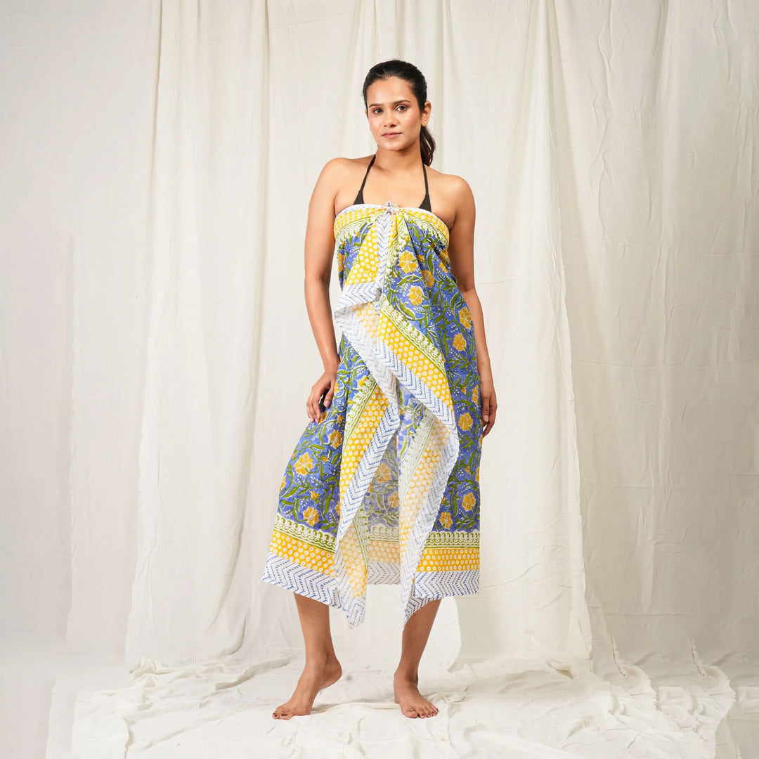 Floral Cotton Sarong | Beach Cover-Up &amp; Wrap Skirt