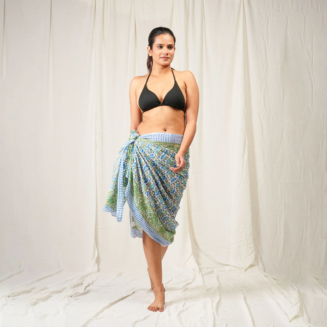 Floral Cotton Sarong | Beach Cover-Up & Wrap Skirt