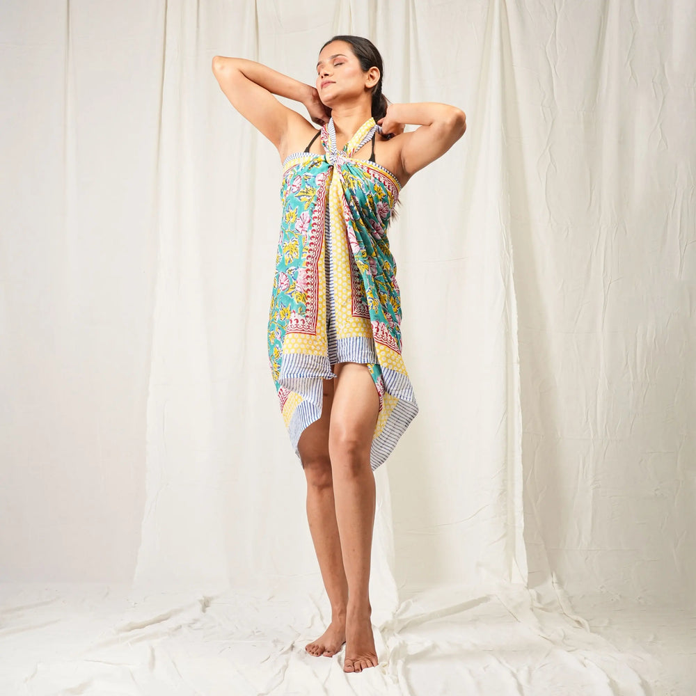 Floral Cotton Sarong | Beach Cover-Up & Wrap Skirt