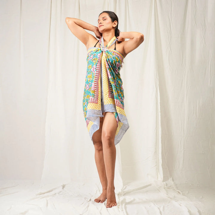 Floral Cotton Sarong | Beach Cover-Up &amp; Wrap Skirt