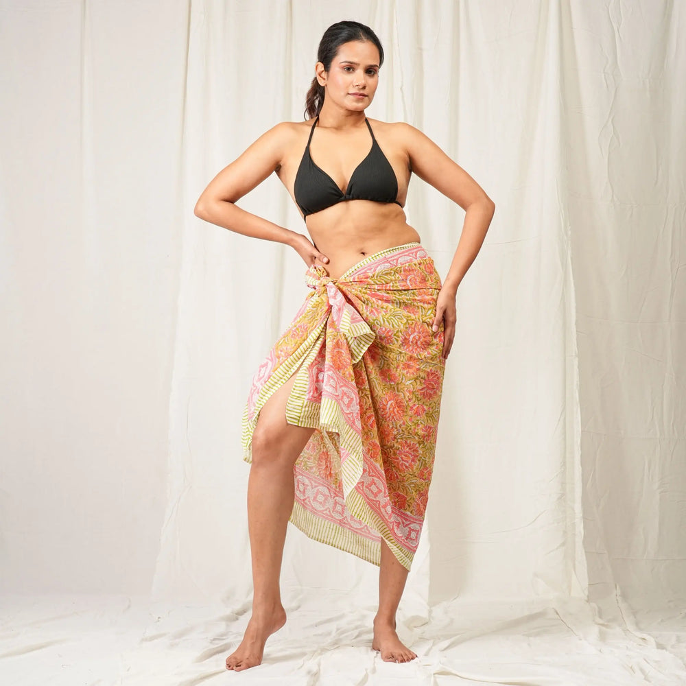 Floral Cotton Sarong | Beach Cover-Up & Wrap Skirt