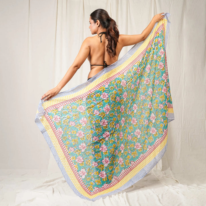 Floral Cotton Sarong | Beach Cover-Up &amp; Wrap Skirt