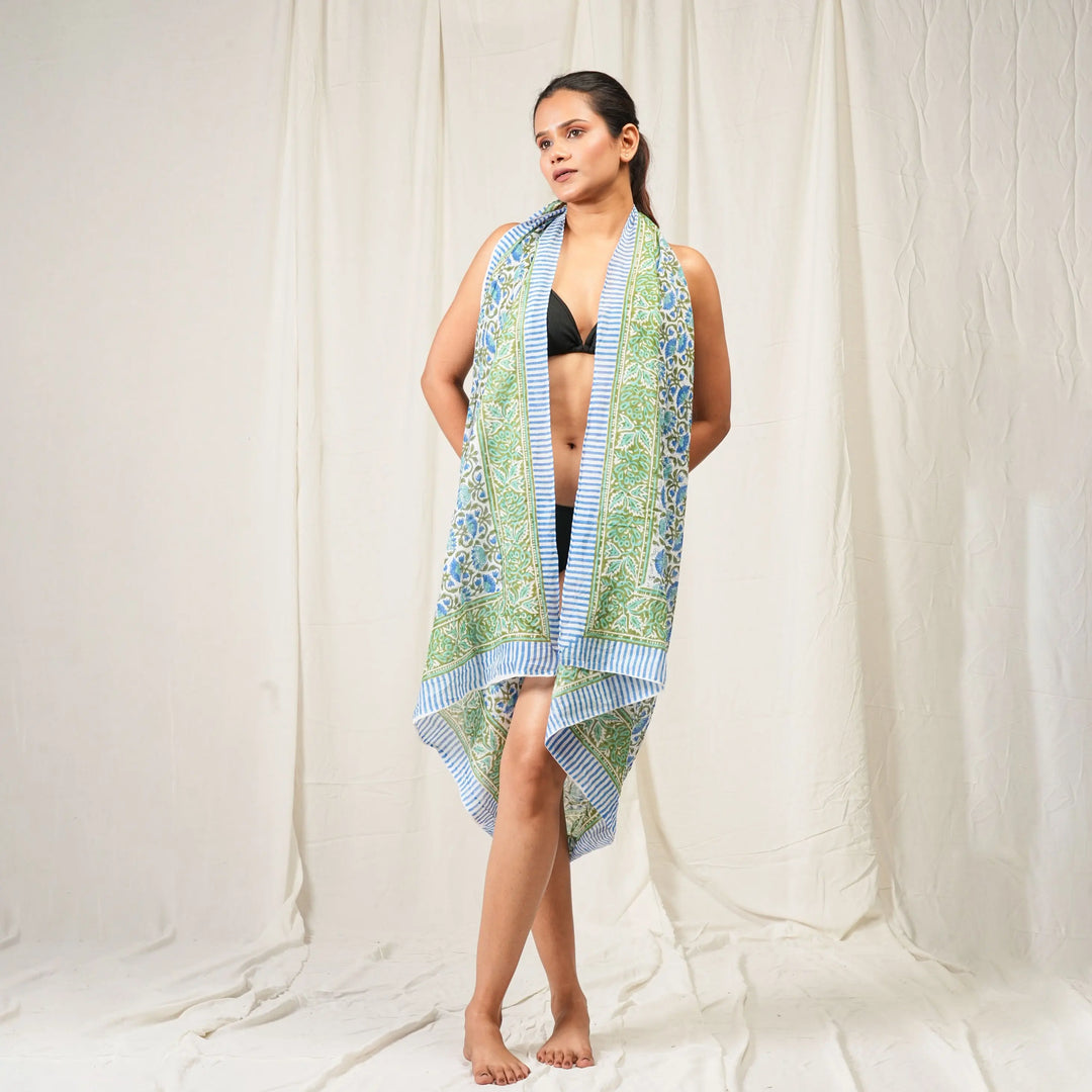 Floral Cotton Sarong | Beach Cover-Up &amp; Wrap Skirt
