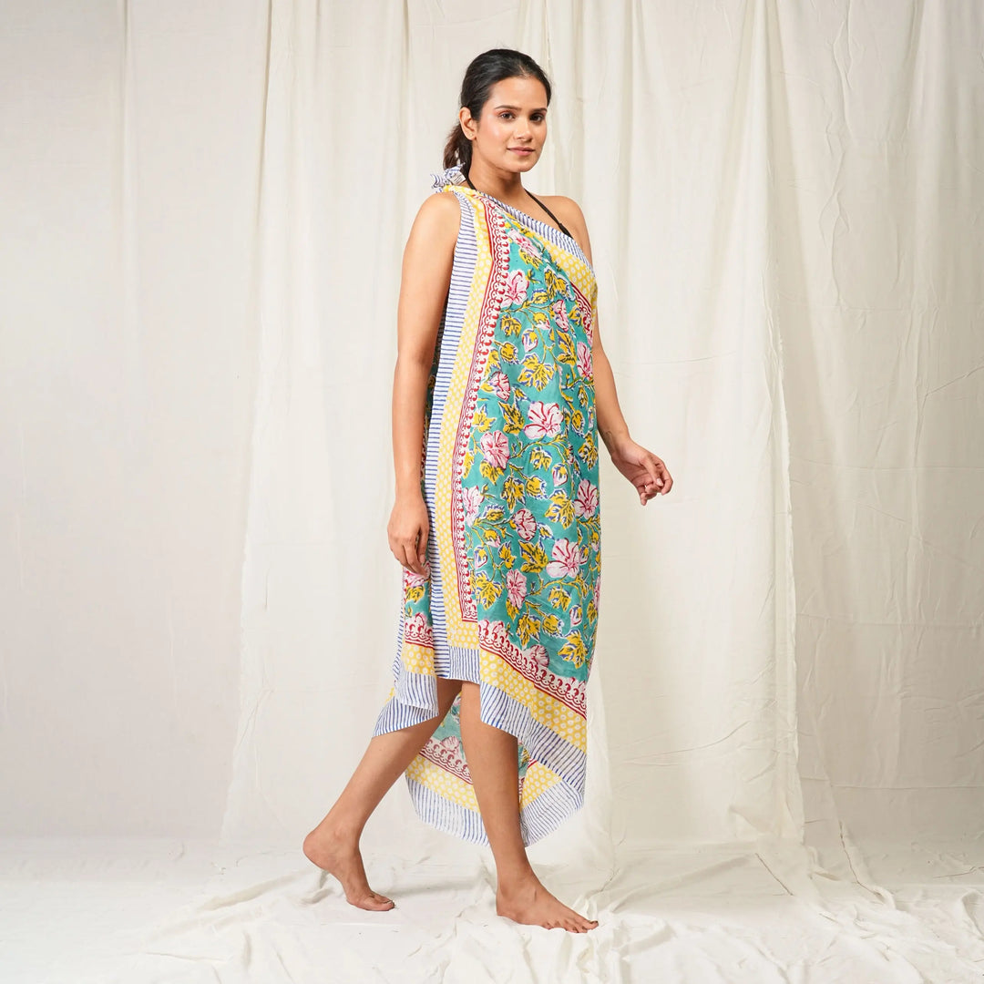 Floral Cotton Sarong | Beach Cover-Up &amp; Wrap Skirt