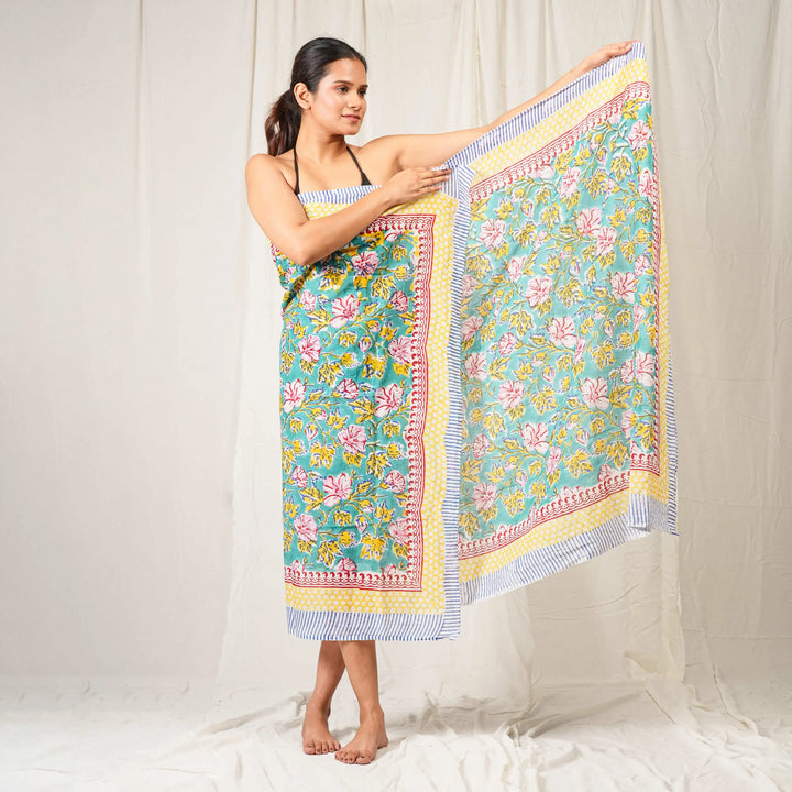 Floral Cotton Sarong | Beach Cover-Up &amp; Wrap Skirt