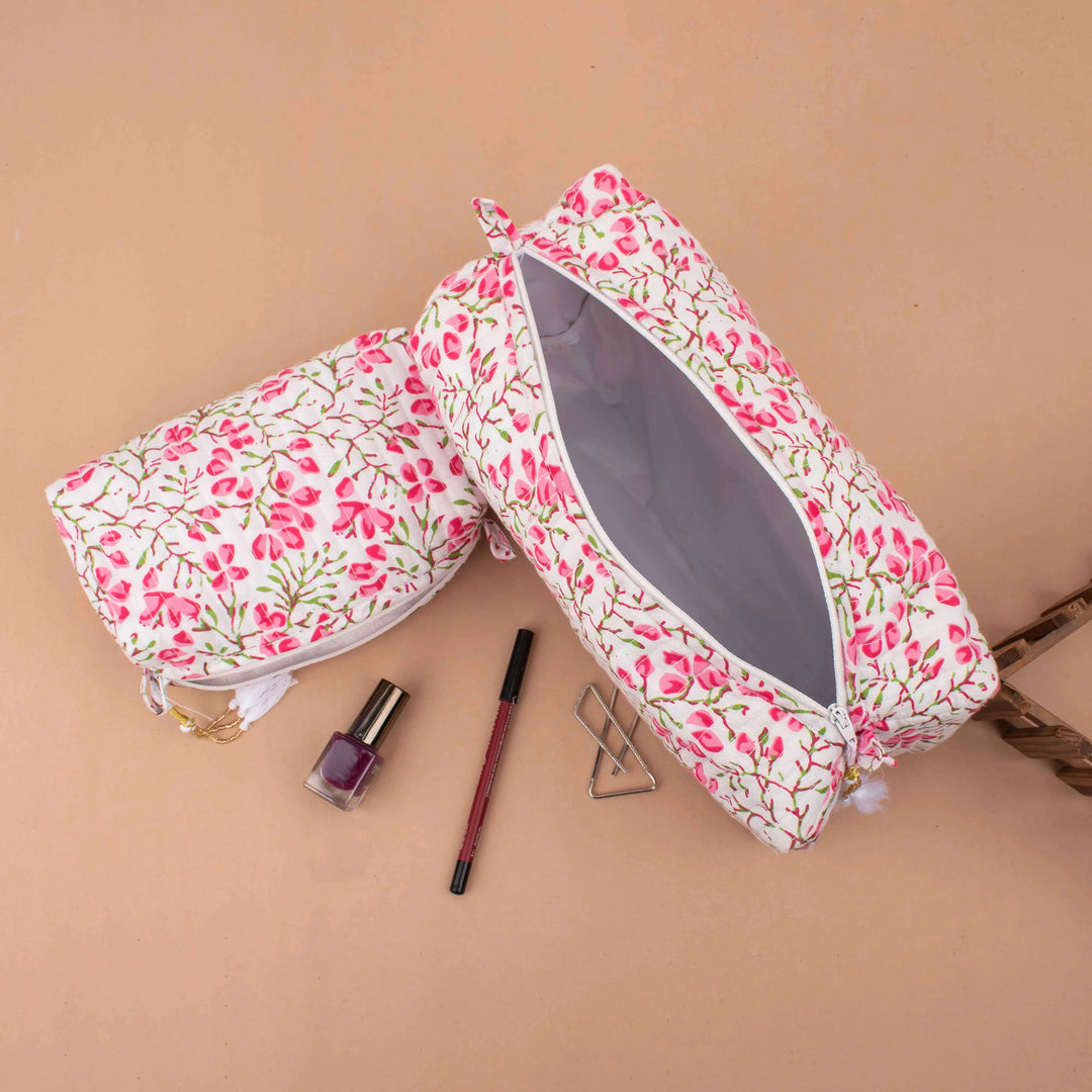 Floral Makeup Bag | Cotton Cosmetic Pouch &amp; Organizer