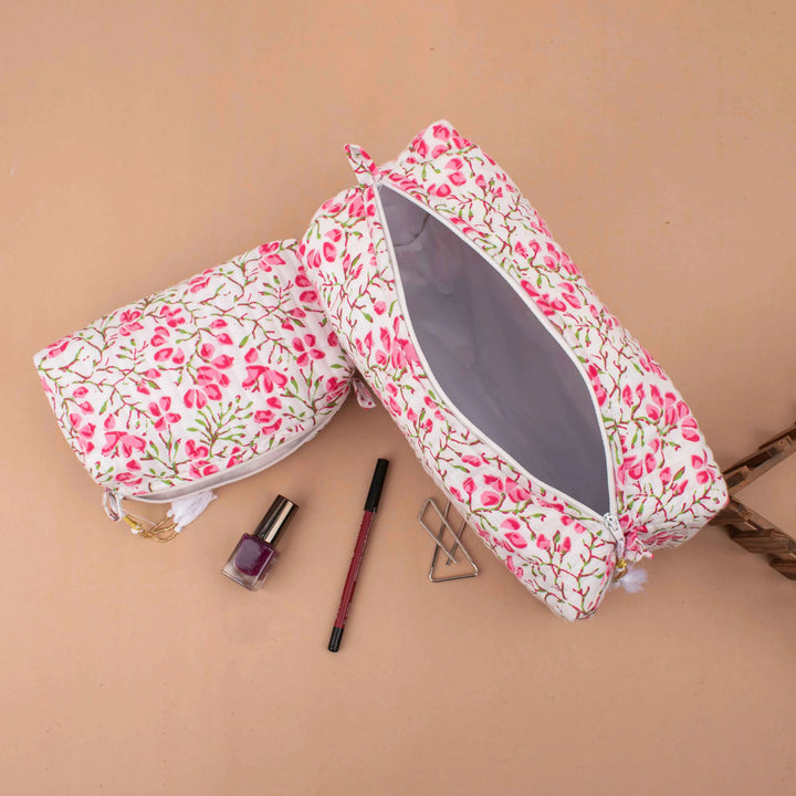 Floral Makeup Bag | Cotton Cosmetic Pouch &amp; Organizer