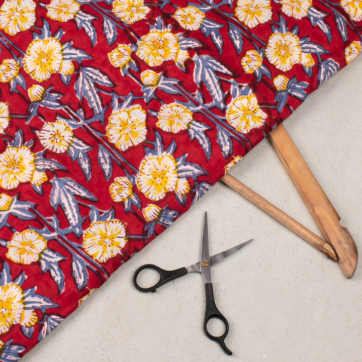 Flower Handmade Block Print Cotton Fabric