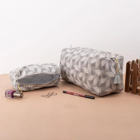 Hand Block Print Toiletry Bag, Quilted Wash Bag, Cosmetic Pouch, Travel Bag, Makeup Bag, Reusable Cotton Wash Bags - Set of 3