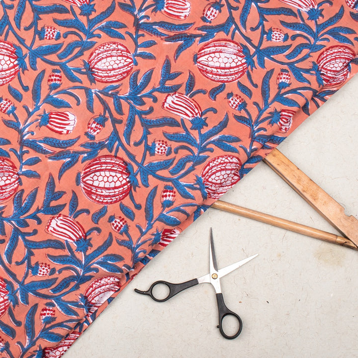 Floral Cotton Fabric by the Yard | Block Print Craft Fabric