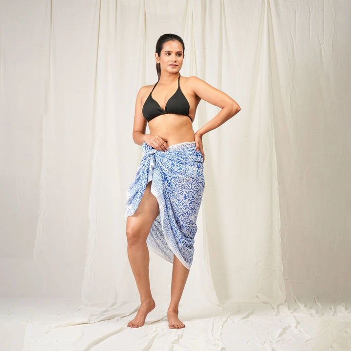 Hand Block Cotton Sarong | Beach Cover-Up &amp; Wrap Skirt