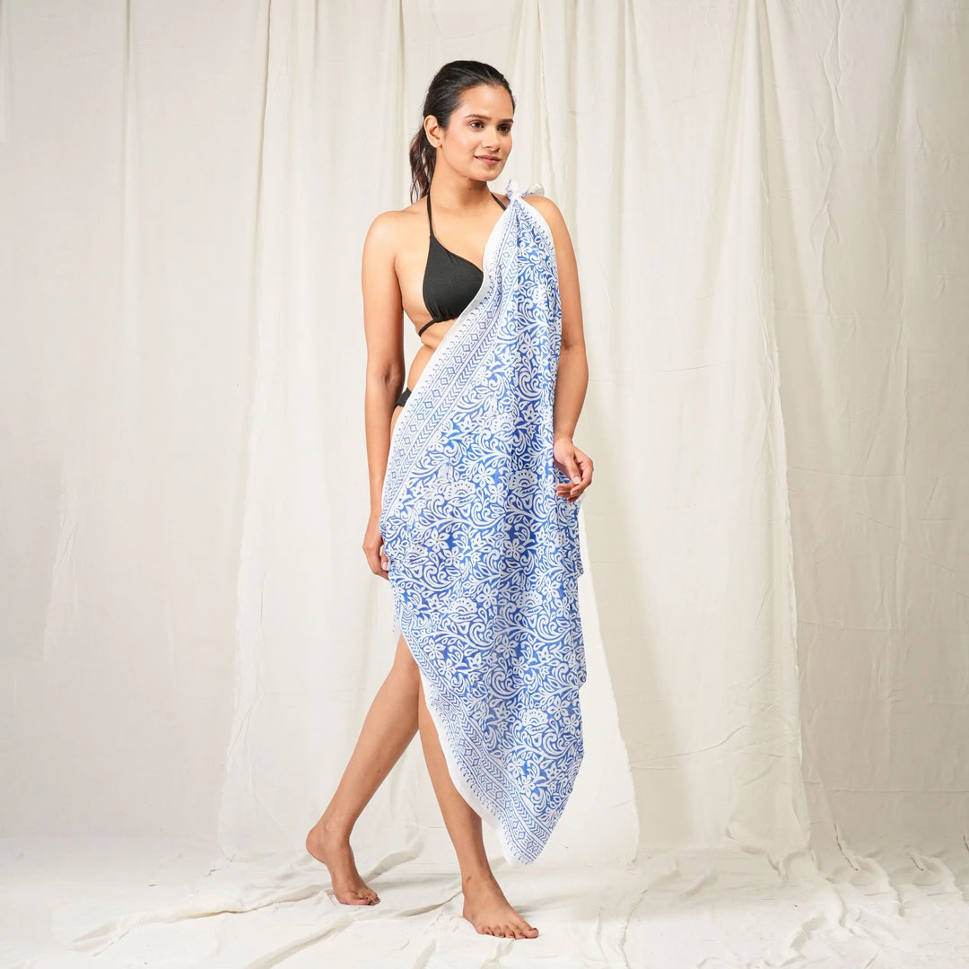 Hand Block Cotton Sarong | Beach Cover-Up &amp; Wrap Skirt