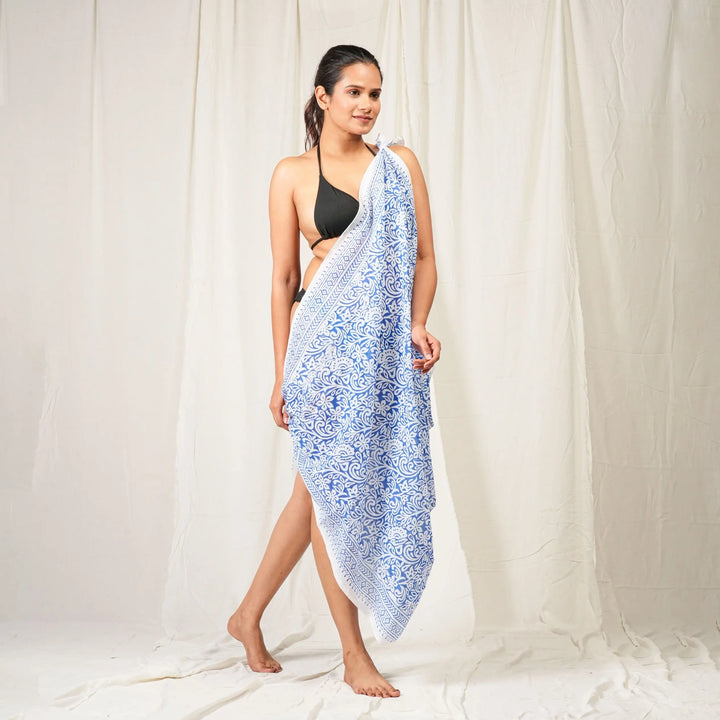 Hand Block Cotton Sarong | Beach Cover-Up &amp; Wrap Skirt