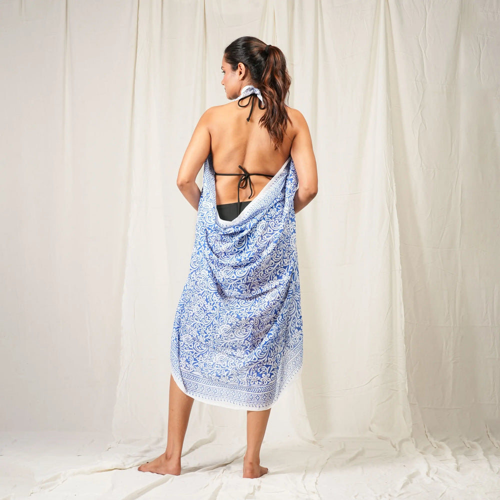 Hand Block Cotton Sarong | Beach Cover-Up & Wrap Skirt