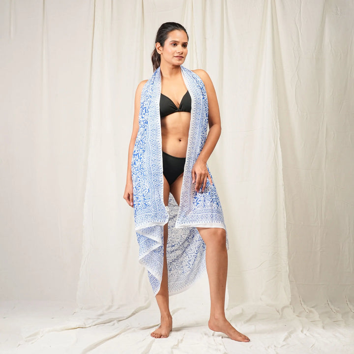 Hand Block Cotton Sarong | Beach Cover-Up &amp; Wrap Skirt