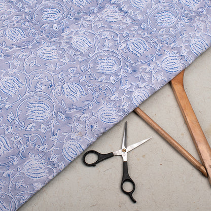 Flower Pattern Lavender Hand Printed Cotton Fabric