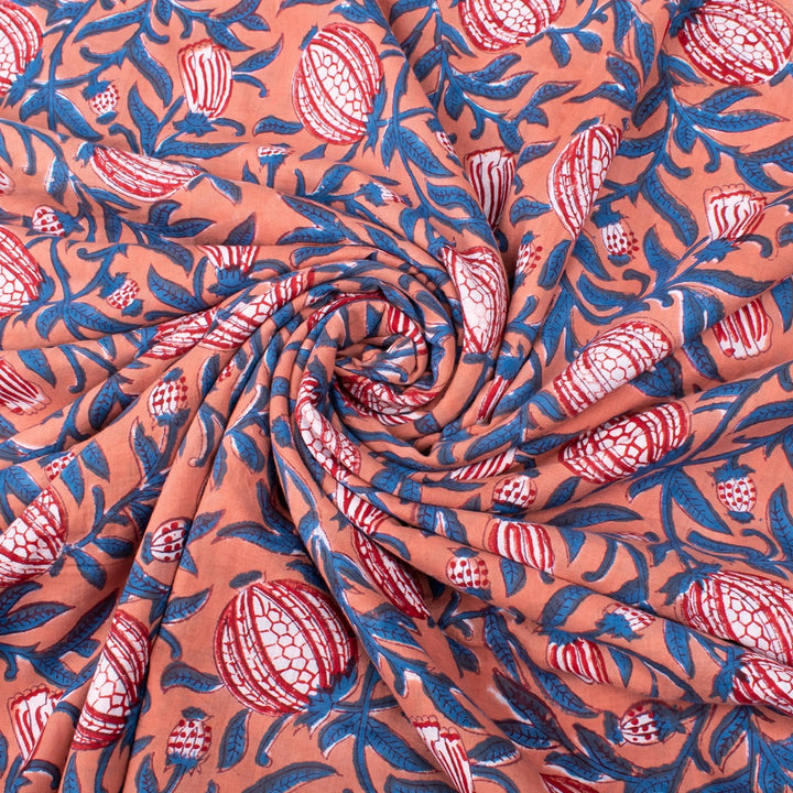 Floral Cotton Fabric by the Yard | Block Print Craft Fabric