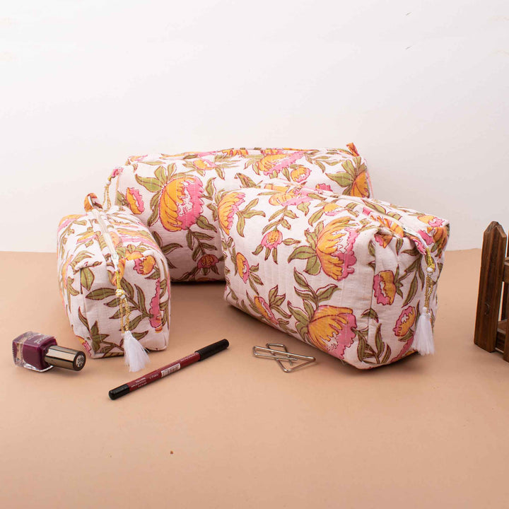 Floral Makeup Bag | Cotton Cosmetic Pouch &amp; Organizer