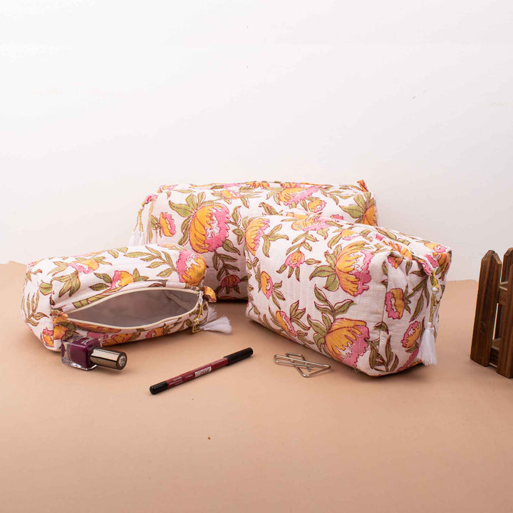 Floral Makeup Bag | Cotton Cosmetic Pouch &amp; Organizer