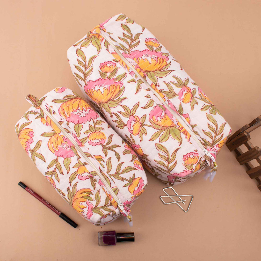 Floral Makeup Bag | Cotton Cosmetic Pouch &amp; Organizer