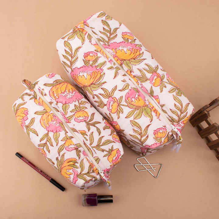 Floral Makeup Bag | Cotton Cosmetic Pouch &amp; Organizer