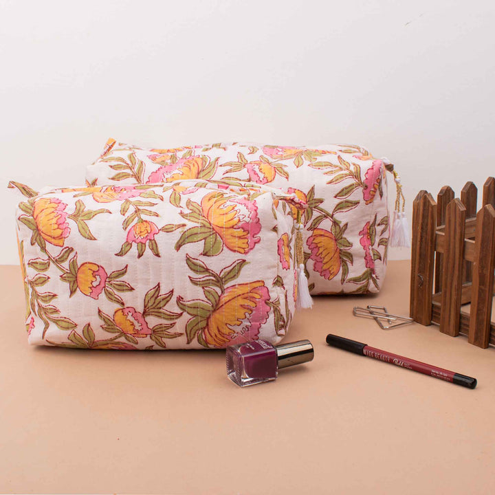 Floral Makeup Bag | Cotton Cosmetic Pouch &amp; Organizer