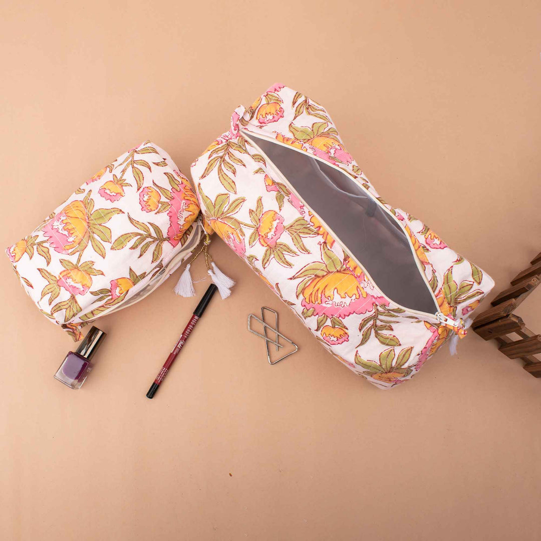Floral Makeup Bag | Cotton Cosmetic Pouch &amp; Organizer