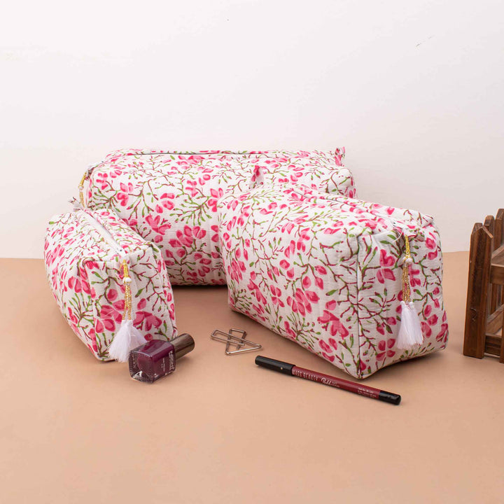 Floral Makeup Bag | Cotton Cosmetic Pouch &amp; Organizer