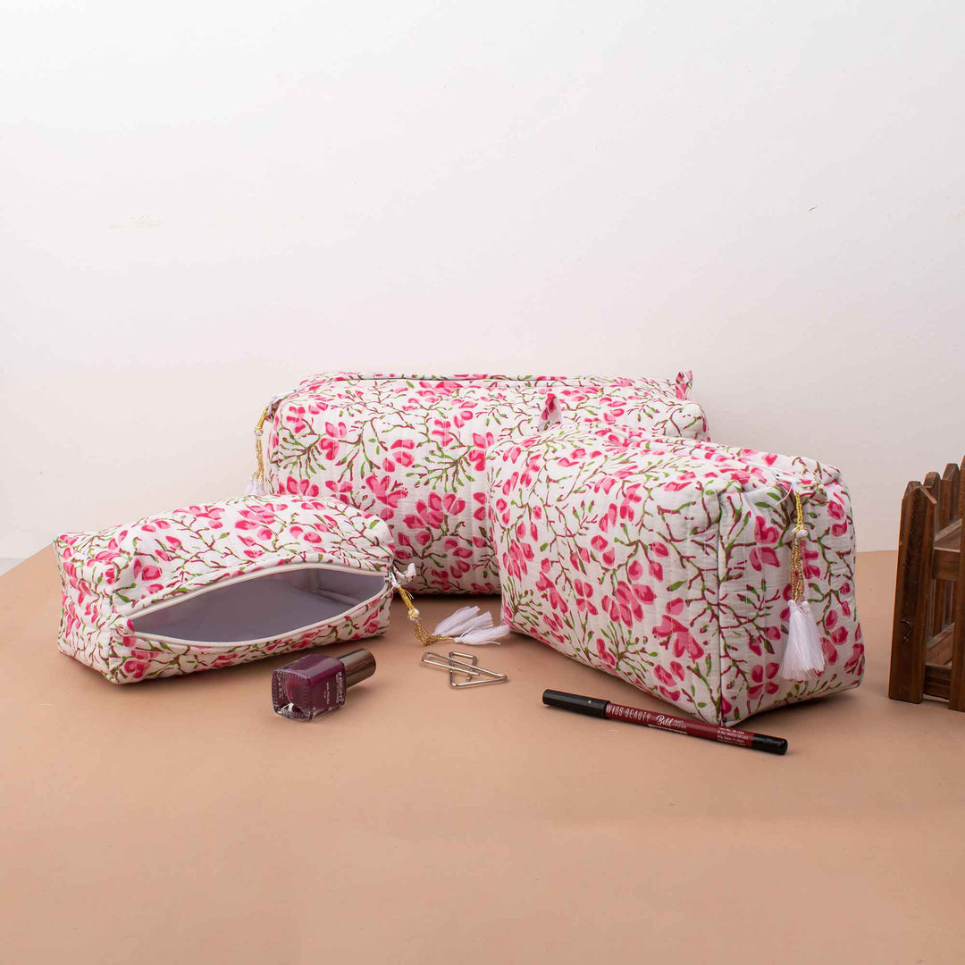 Floral Makeup Bag | Cotton Cosmetic Pouch &amp; Organizer