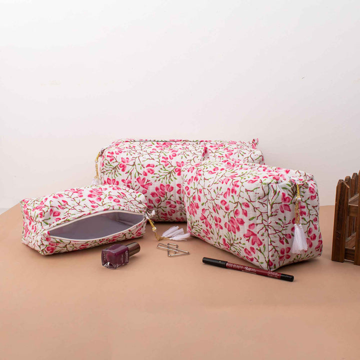 Floral Makeup Bag | Cotton Cosmetic Pouch &amp; Organizer