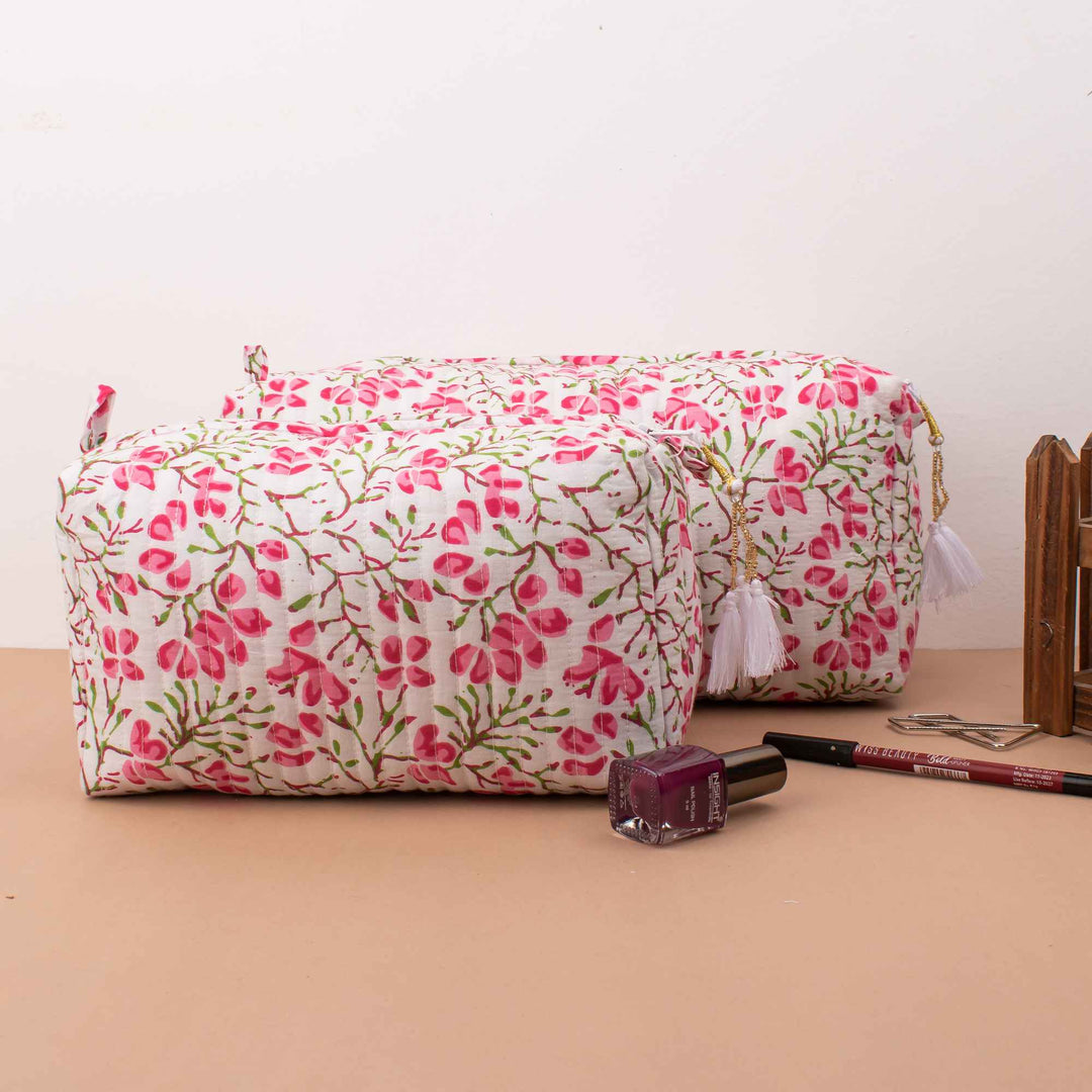 Floral Makeup Bag | Cotton Cosmetic Pouch &amp; Organizer