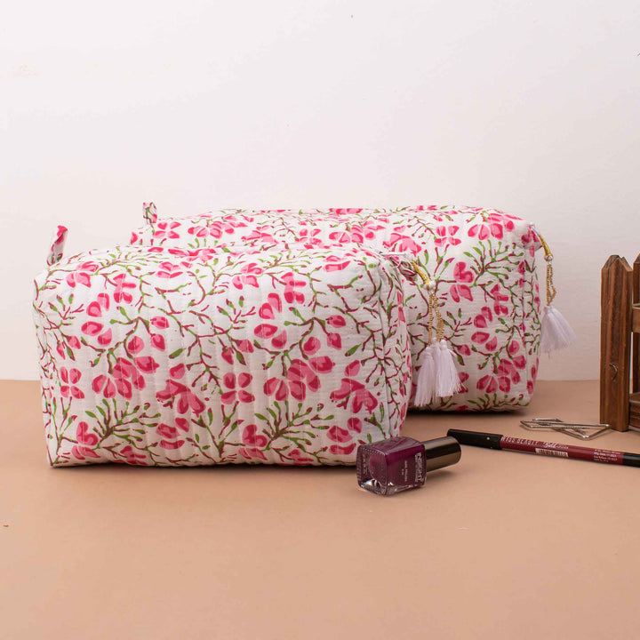 Floral Makeup Bag | Cotton Cosmetic Pouch &amp; Organizer