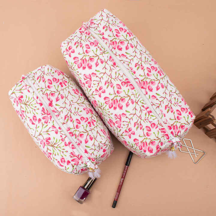Floral Makeup Bag | Cotton Cosmetic Pouch &amp; Organizer