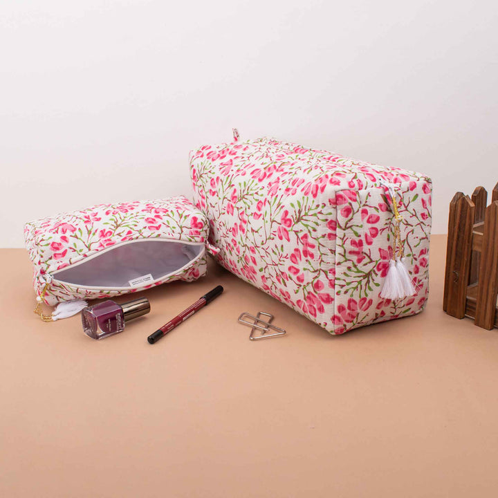 Floral Makeup Bag | Cotton Cosmetic Pouch &amp; Organizer