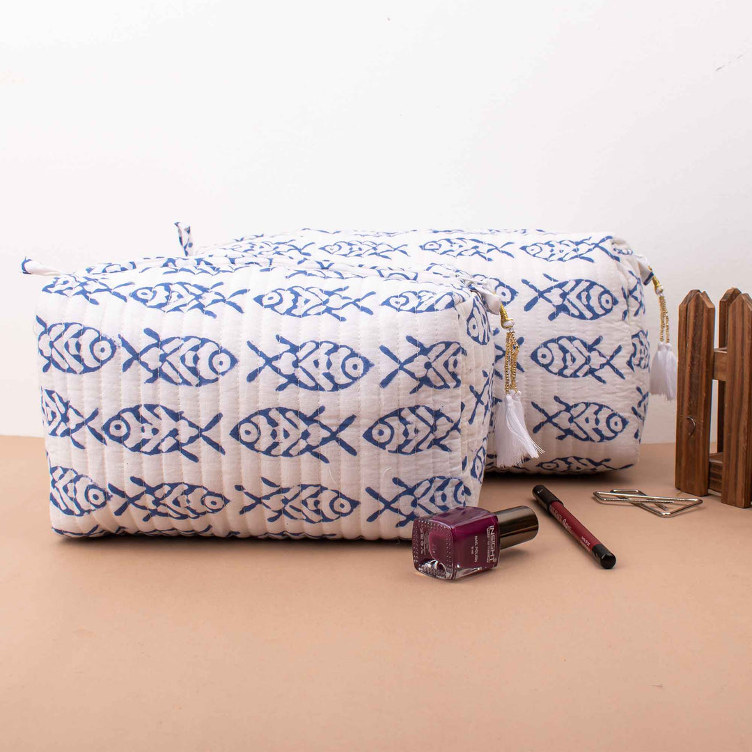 Quilted Makeup Bag | Cotton Cosmetic Pouch &amp; Organizer