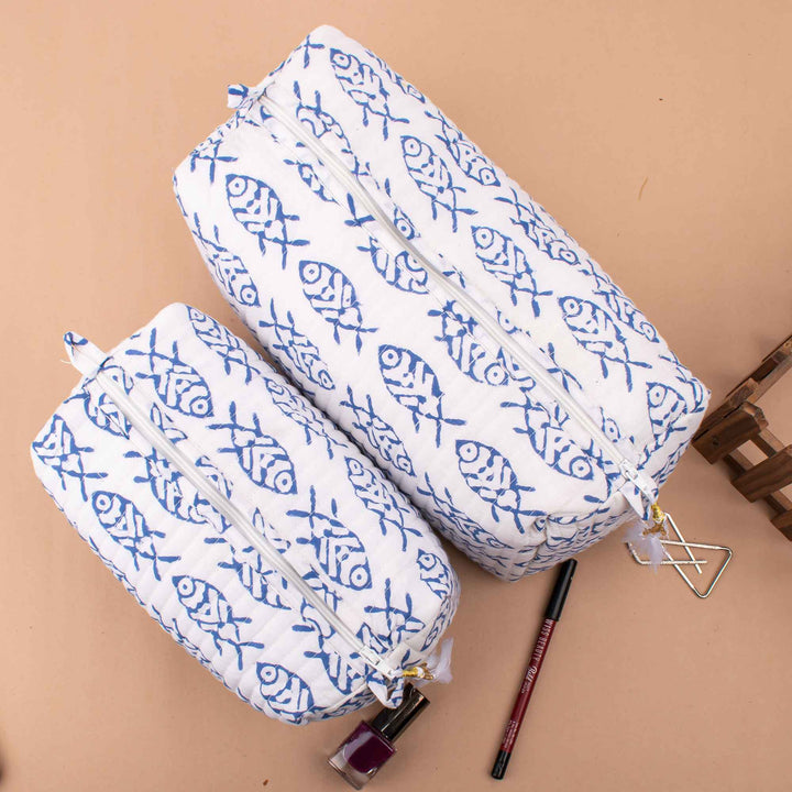 Quilted Makeup Bag | Cotton Cosmetic Pouch &amp; Organizer