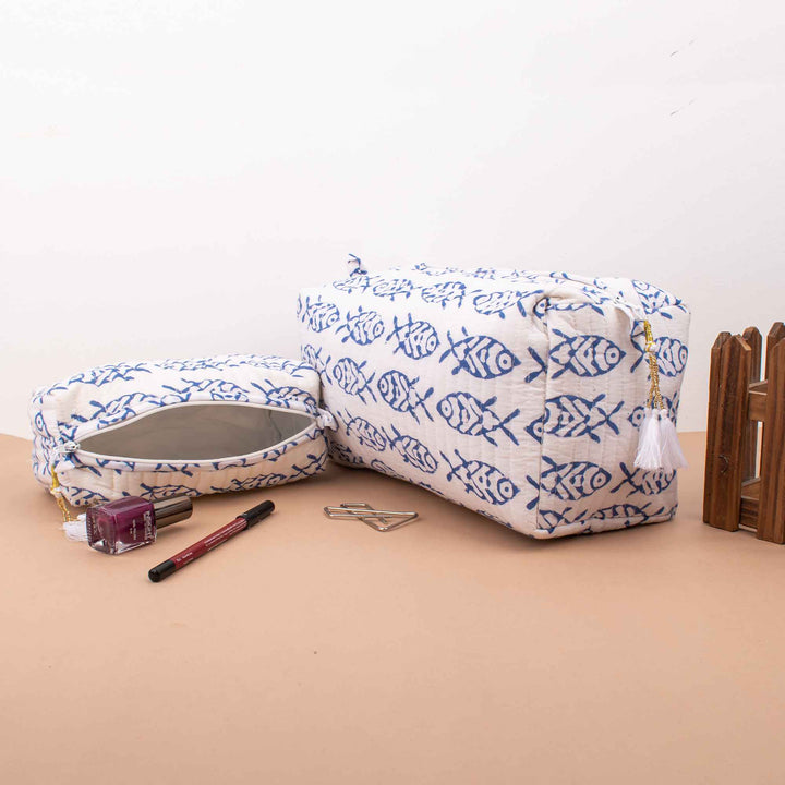 Quilted Makeup Bag | Cotton Cosmetic Pouch &amp; Organizer