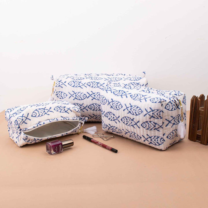 Quilted Makeup Bag | Cotton Cosmetic Pouch &amp; Organizer