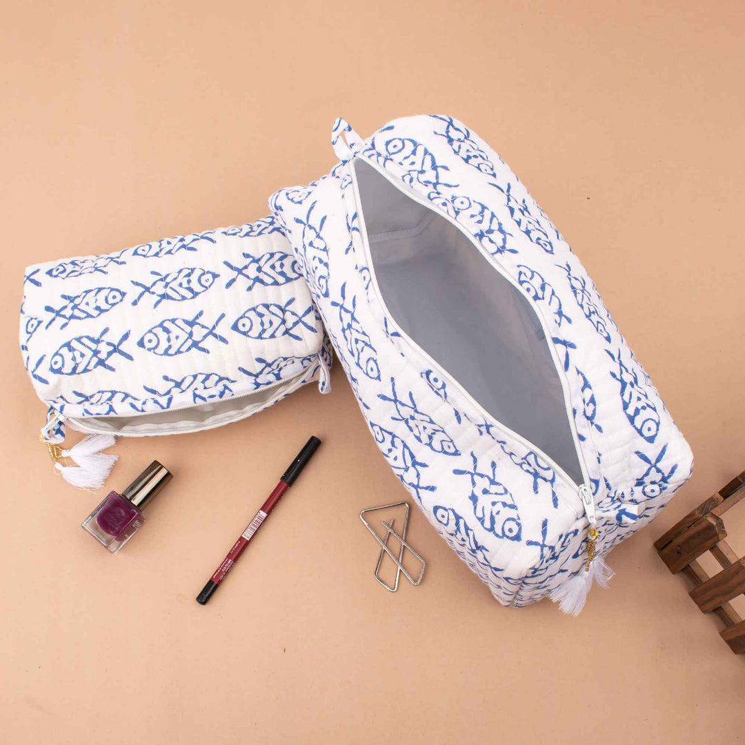 Quilted Makeup Bag | Cotton Cosmetic Pouch &amp; Organizer
