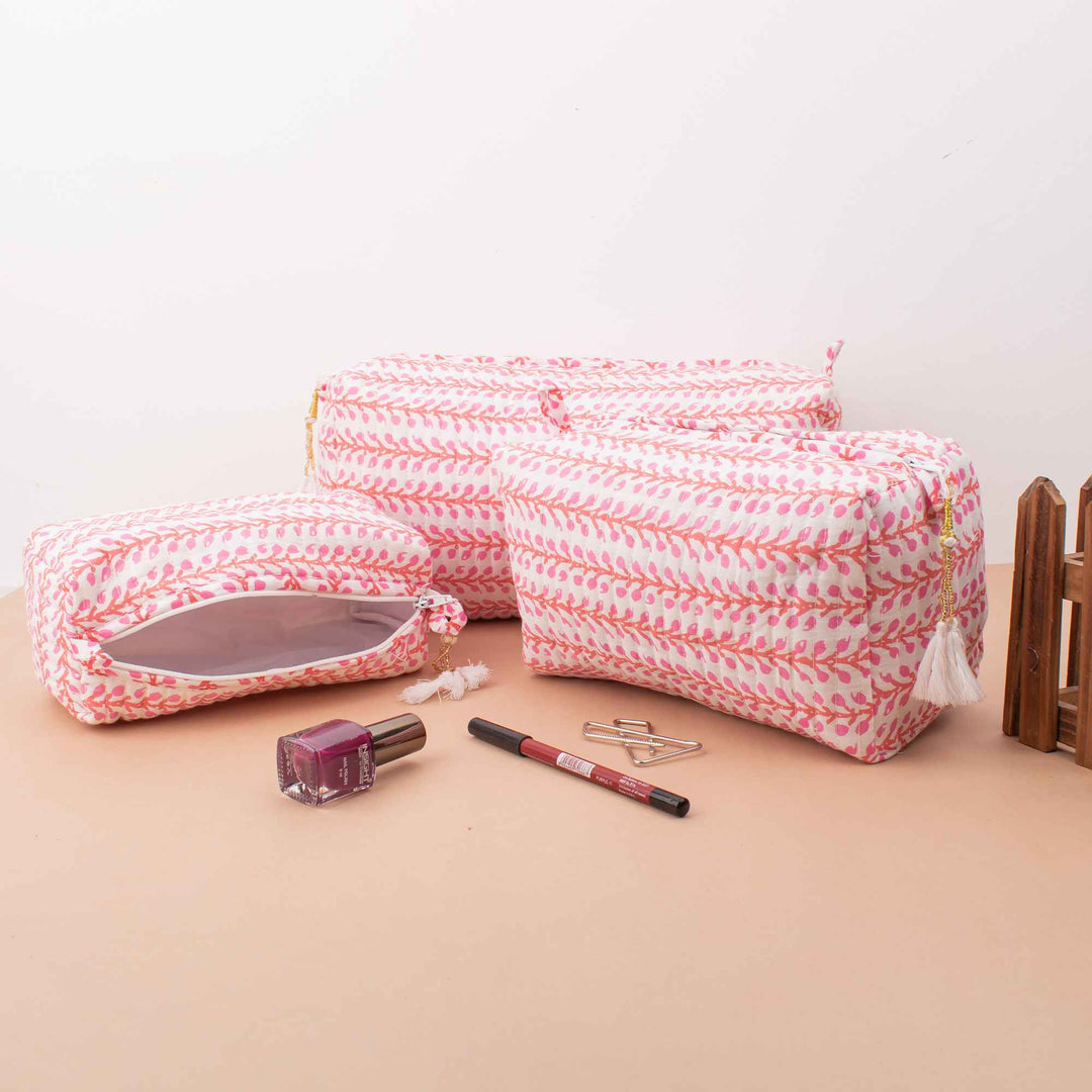 Floral Makeup Bag | Cotton Cosmetic Pouch &amp; Organizer