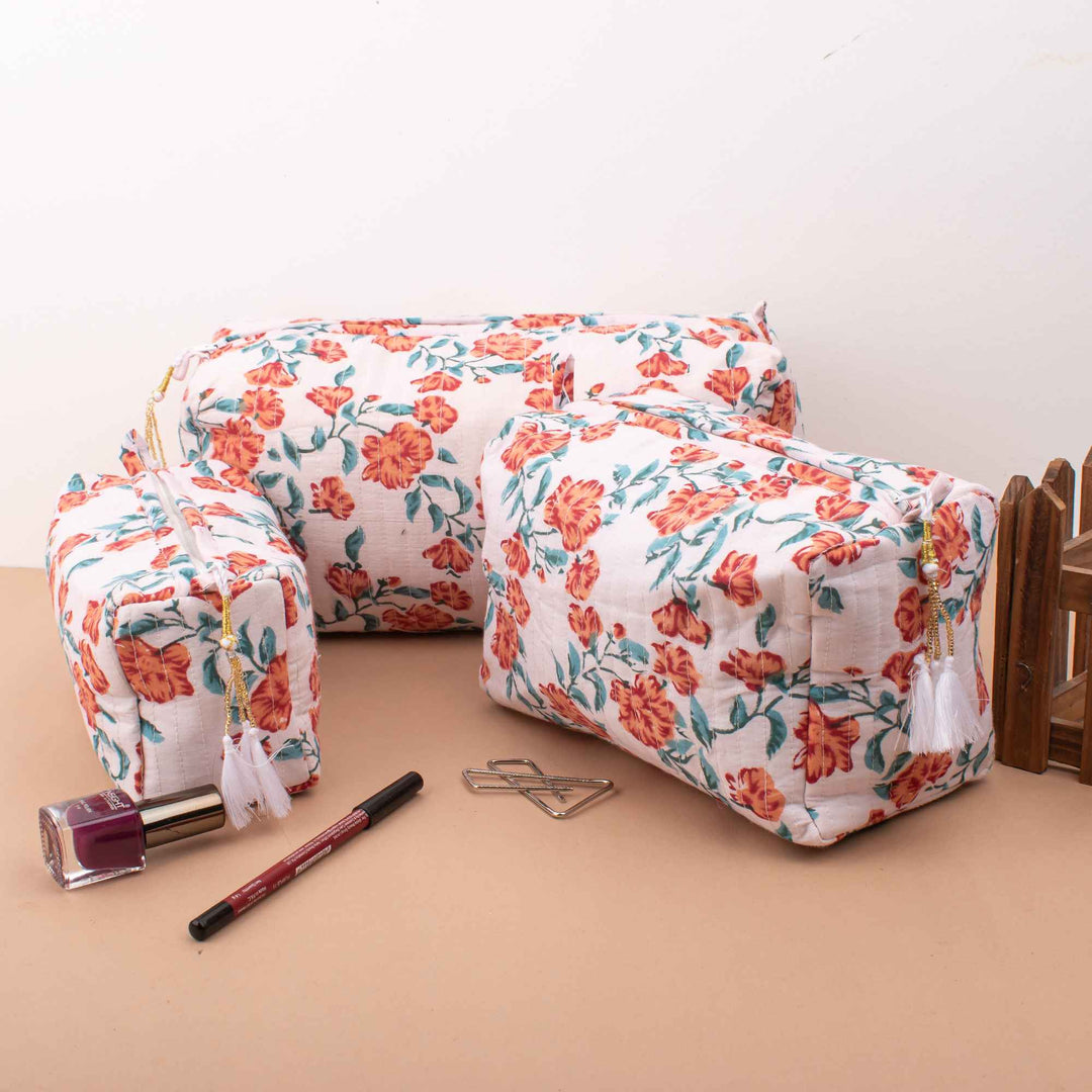Floral Makeup Bag | Cotton Cosmetic Pouch &amp; Organizer