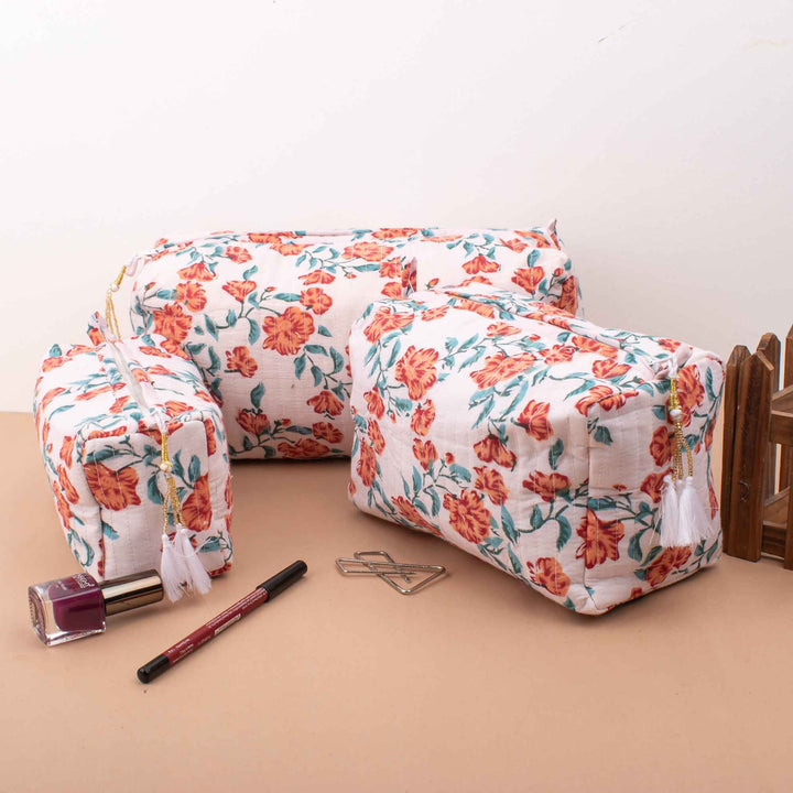 Floral Makeup Bag | Cotton Cosmetic Pouch &amp; Organizer