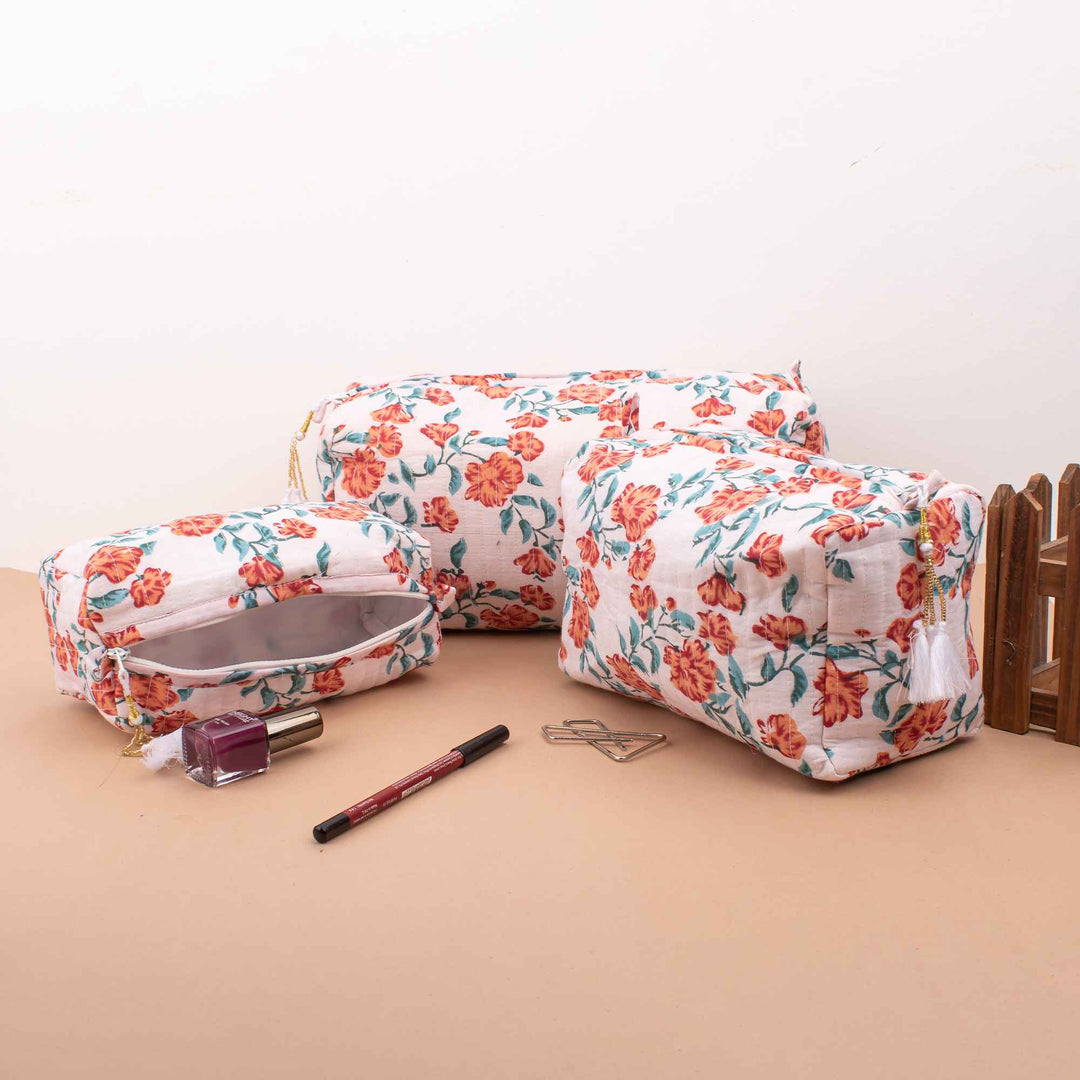 Floral Makeup Bag | Cotton Cosmetic Pouch &amp; Organizer